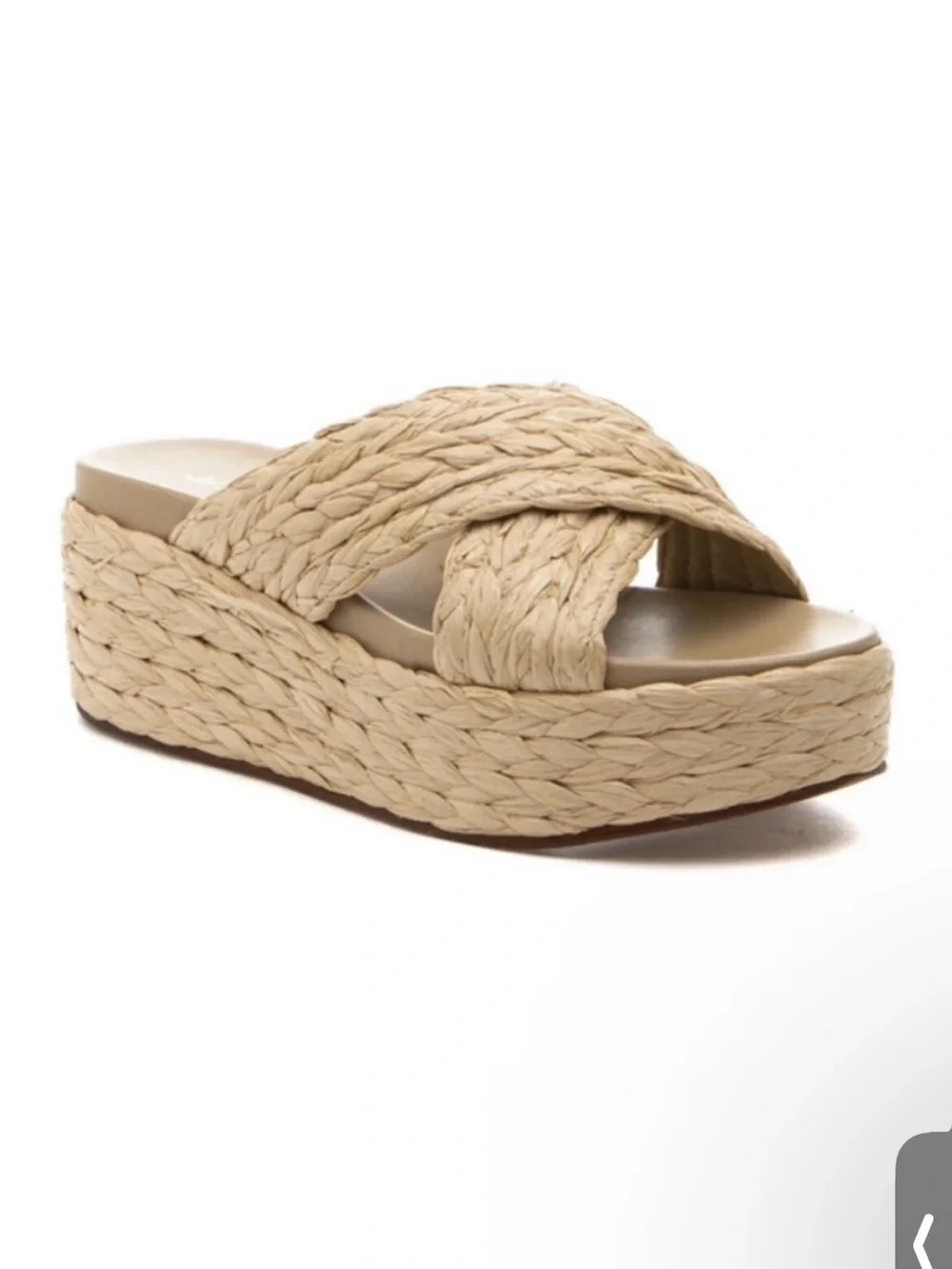J Slides Quiver  Raffia neutral wedge platform slip on 6.5